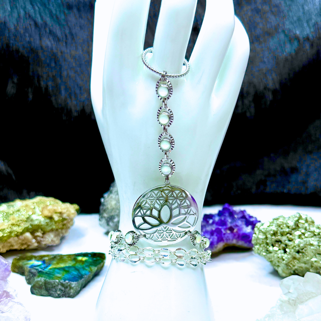 White Silver Lotus Flower Hand Chain Duo