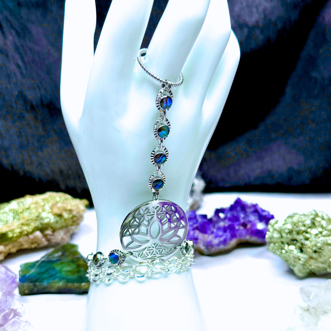 Blue Silver Lotus Flower Hand Chain Duo