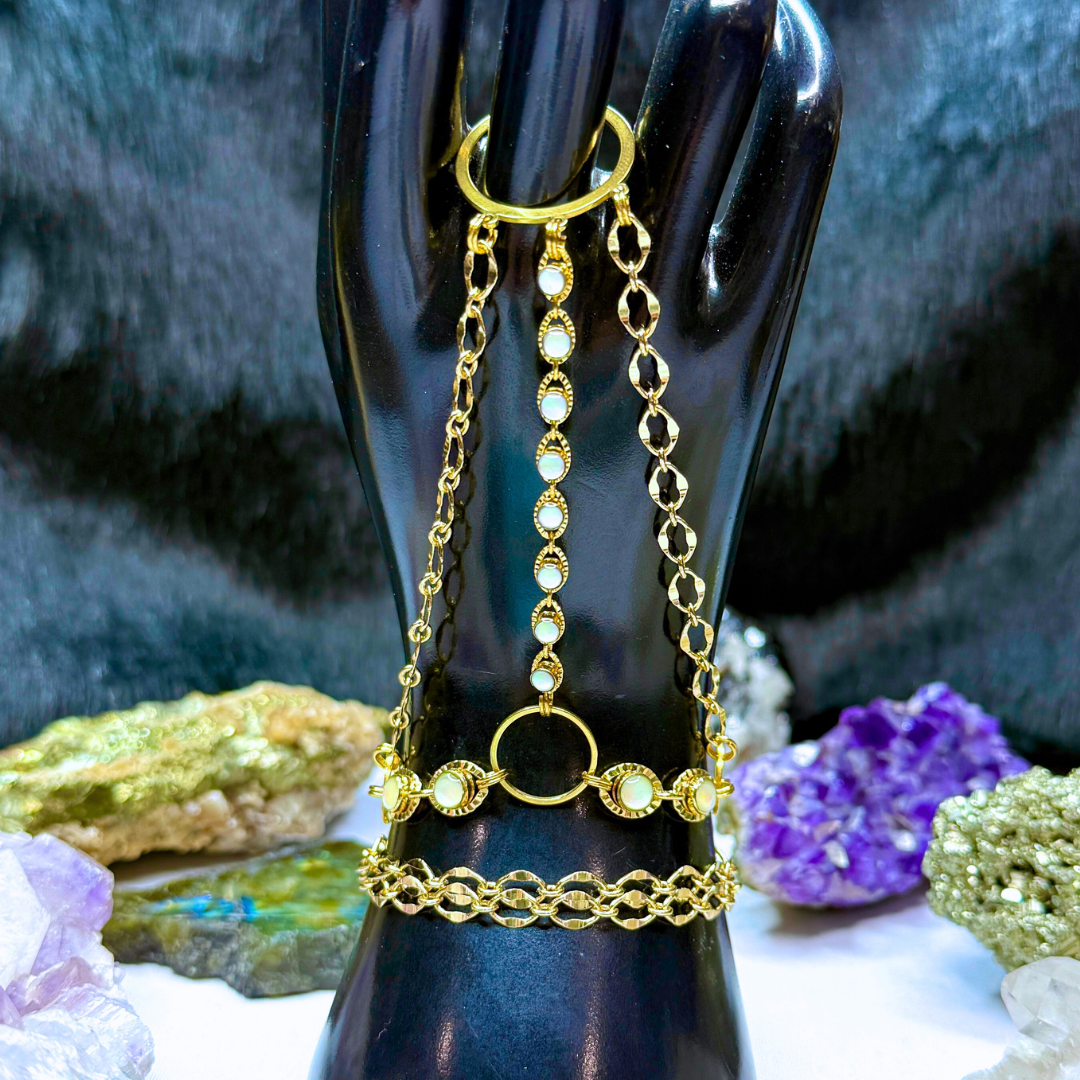 Gold Triple Chain Mother of Pearl Hand Neck Duo