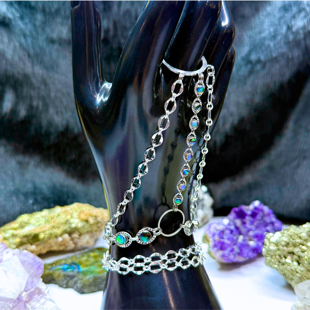 Silver Triple Chain Abalone Hand Neck Duo