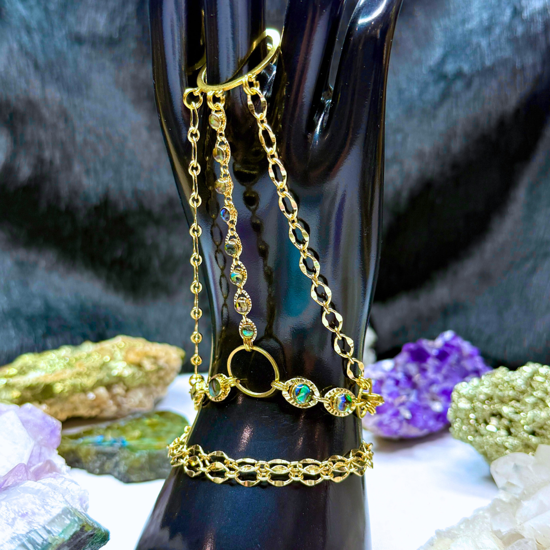 Gold Triple Chain Abalone Hand Neck Duo