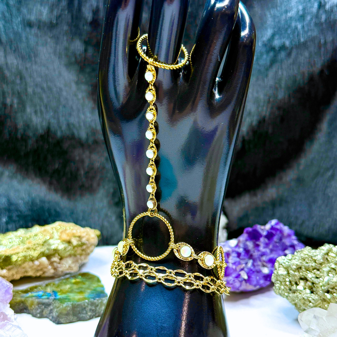 Mother of Pearl Gold Hand Chain Duo