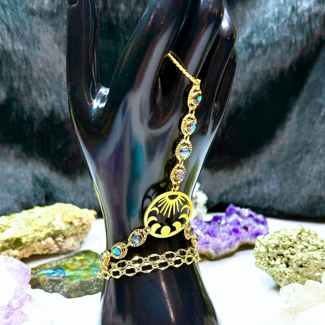 Blue Gold Sun & Moon Hand Chain Duo