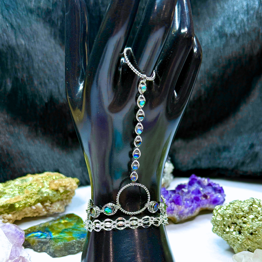 Abalone Shell Silver Hand Chain Duo