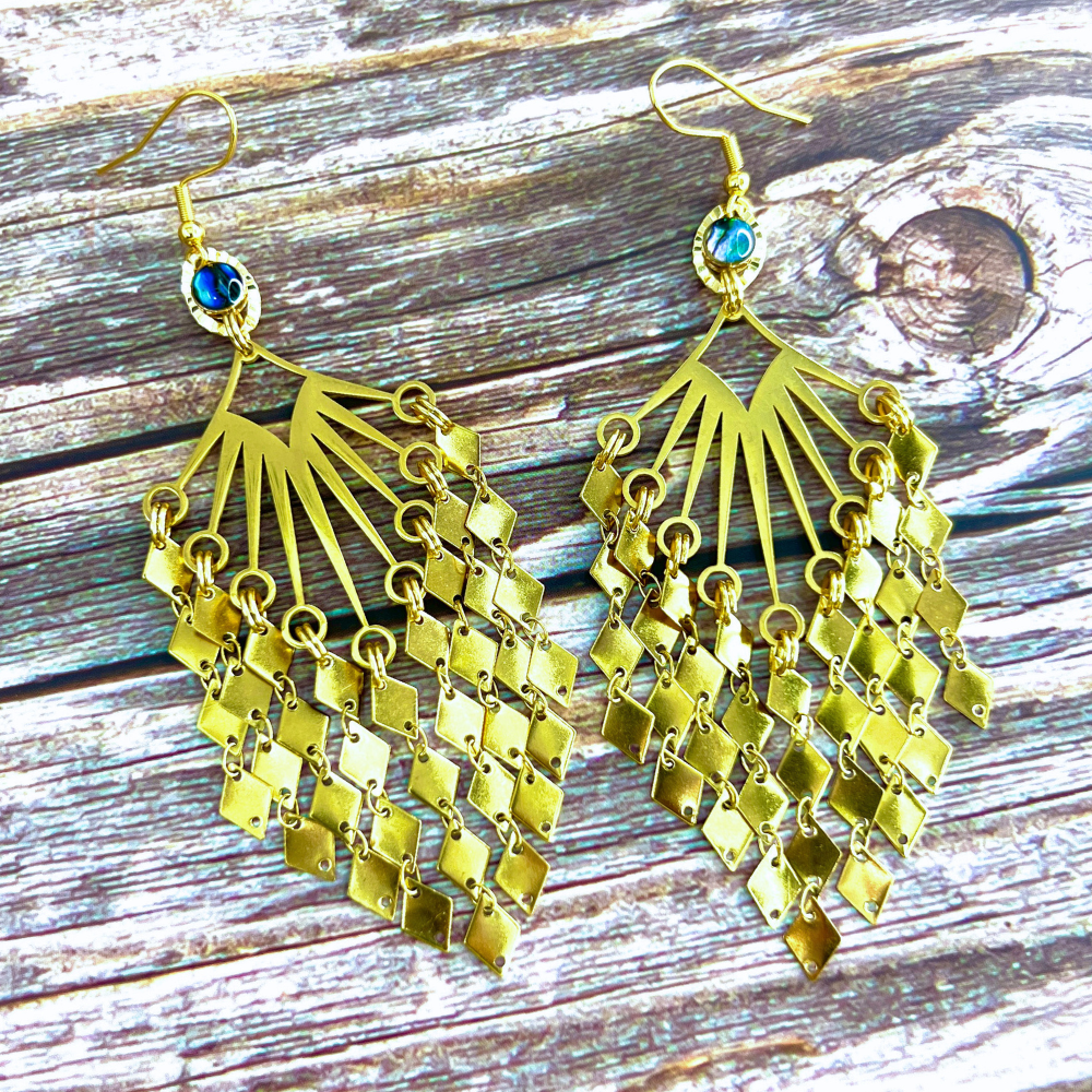 Gold Blue Royal Fringe Earrings