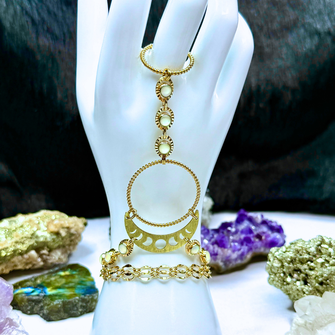 Mother of Pearl Gold Moon Hand Chain Duo