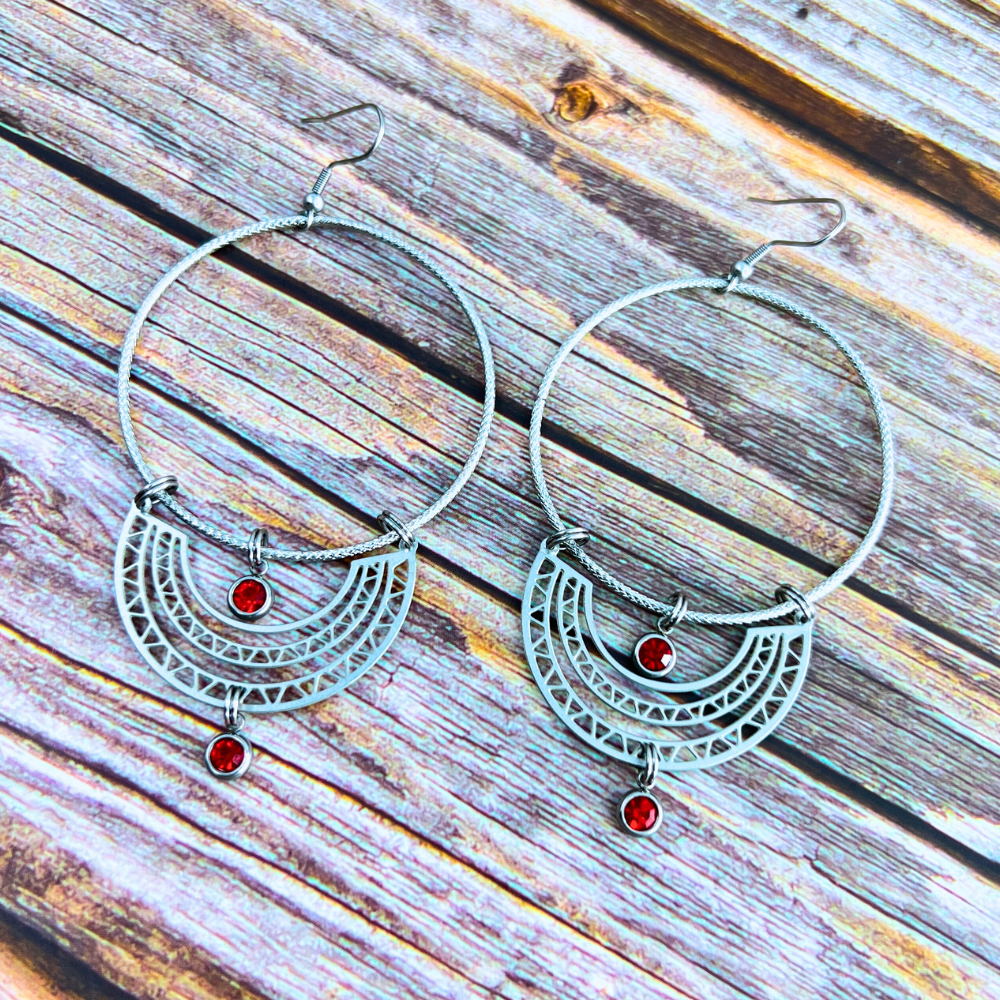 Steel Geometric Hoop Crystal Earrings