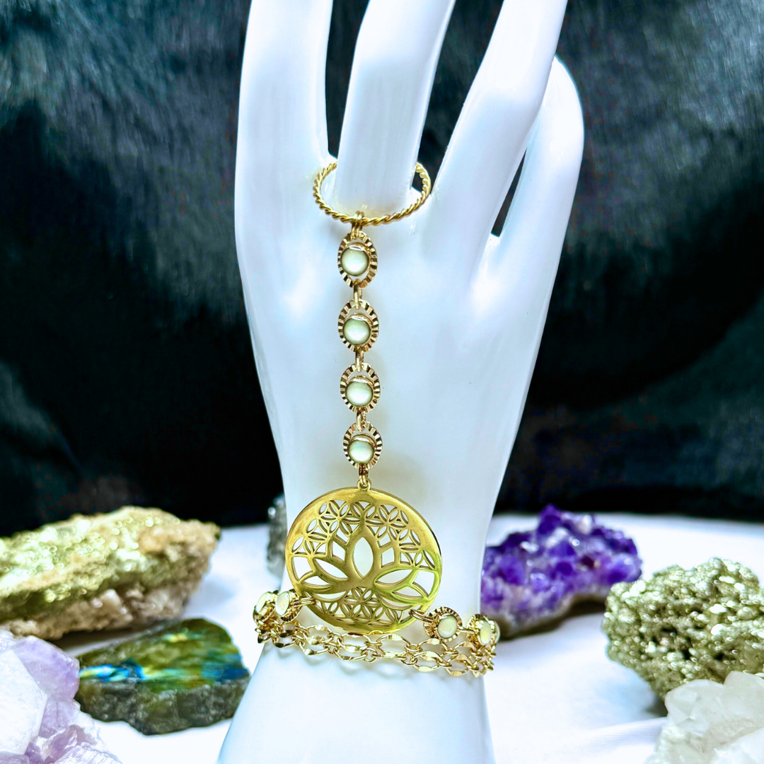White Gold Lotus Flower Hand Chain Duo