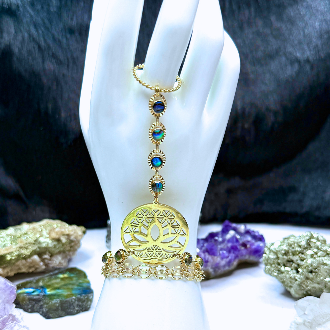 Blue Gold Lotus Flower Hand Chain Duo