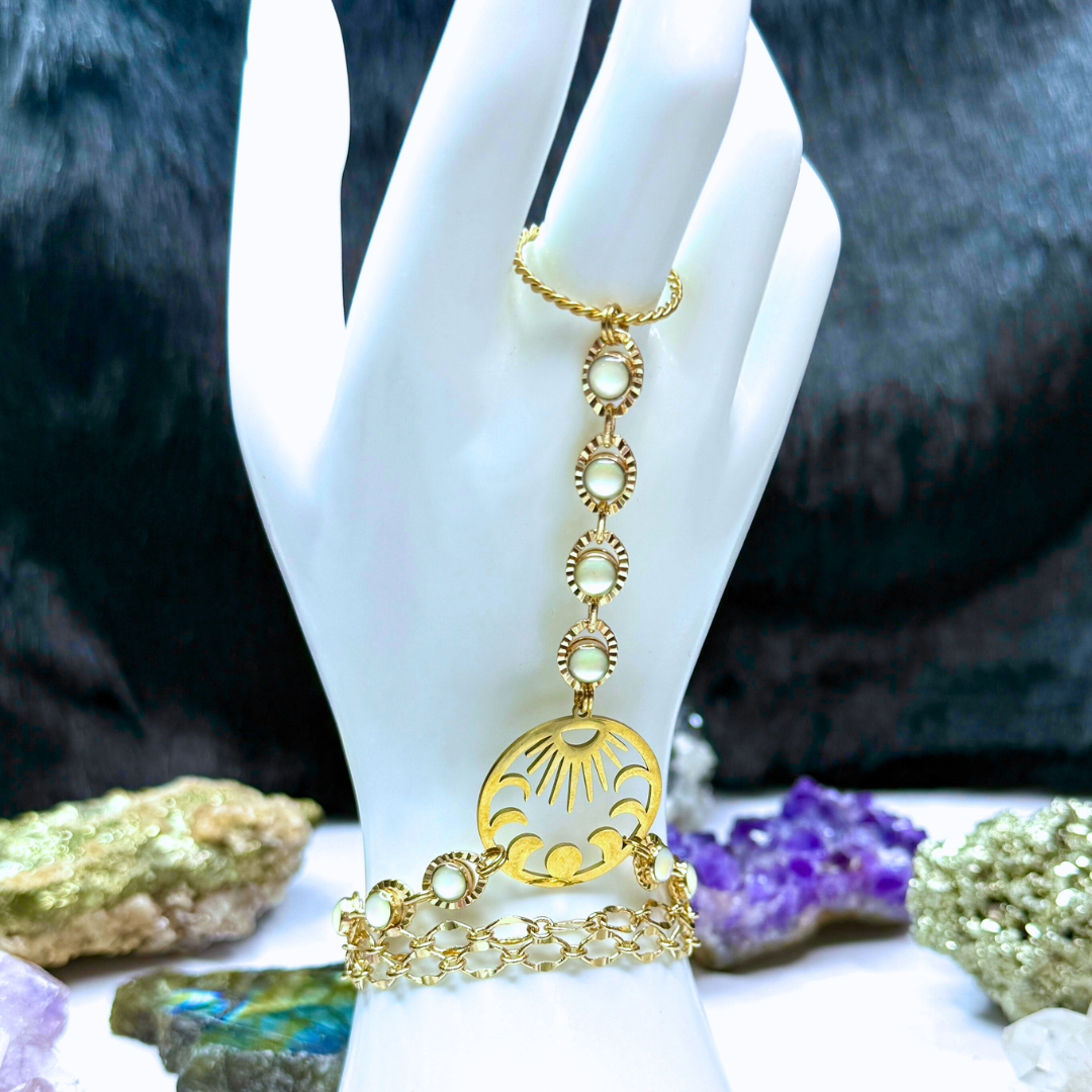 White Gold Sun & Moon Hand Chain Duo