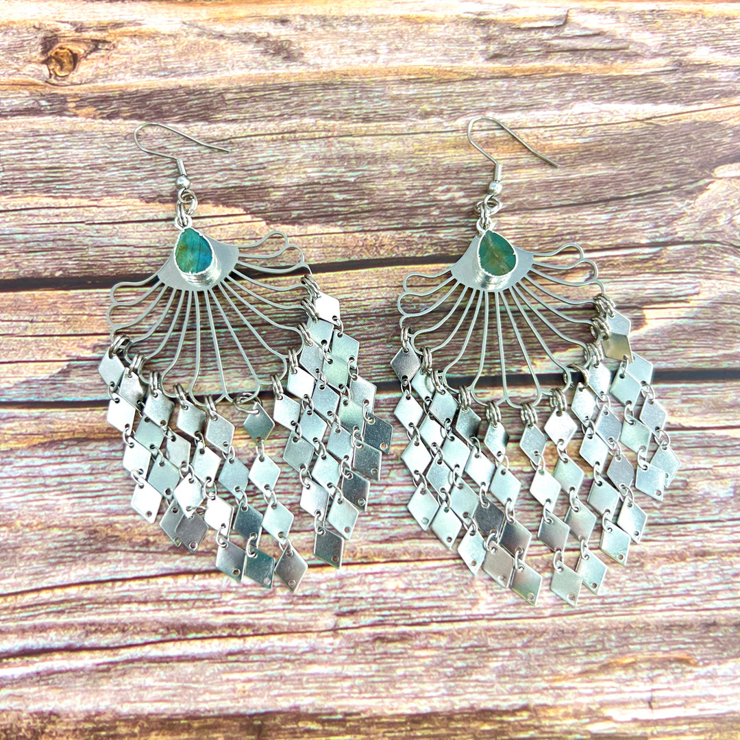 Steel Fringe Labradorite Earrings