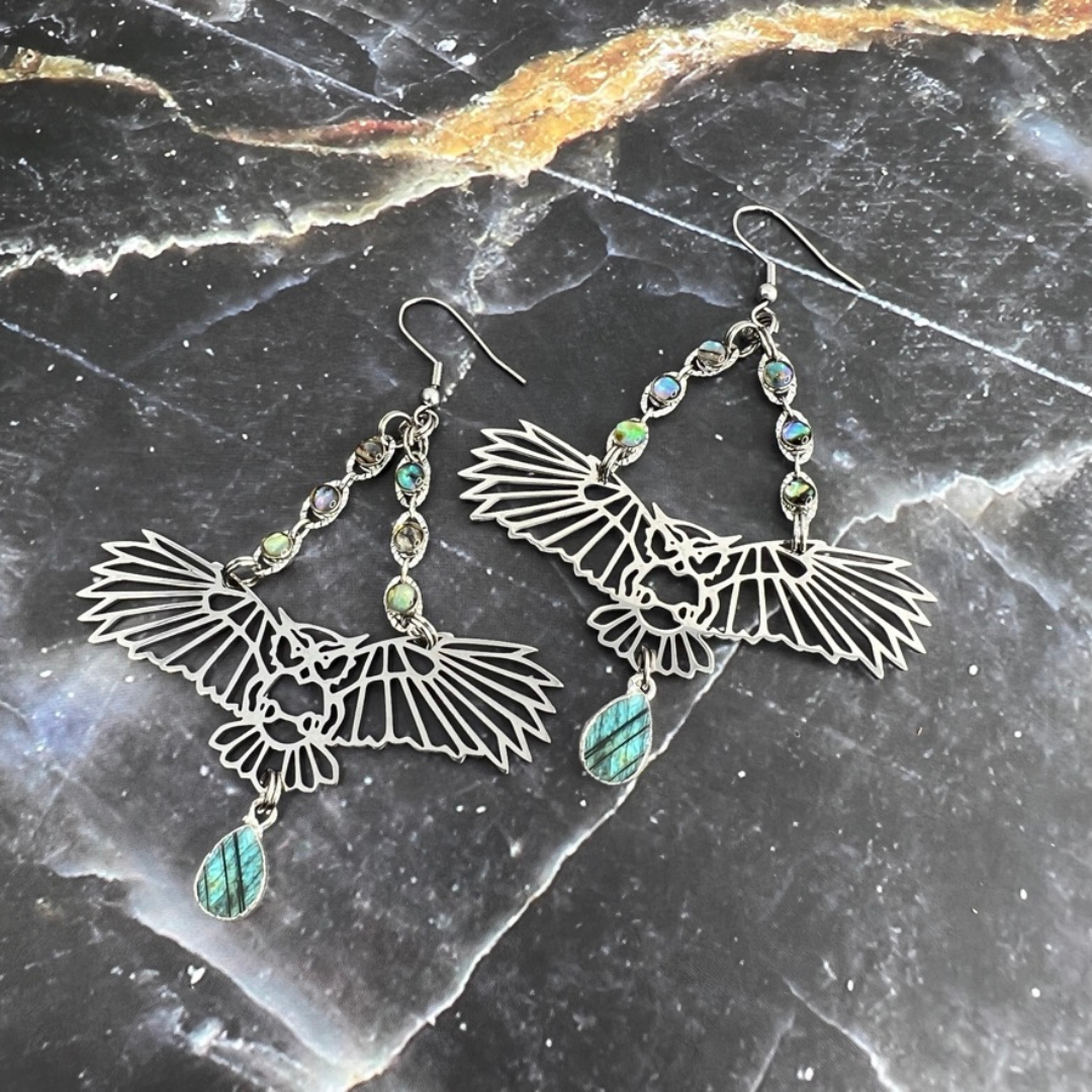 Steel Night Owl Shell Earrings