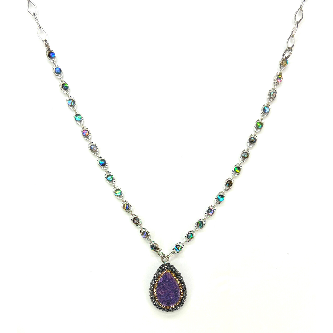 Purple Druzy & Crystal Pave Necklace