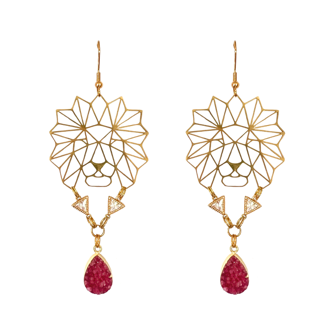 Fierce Lion Zircon Druzy Earrings