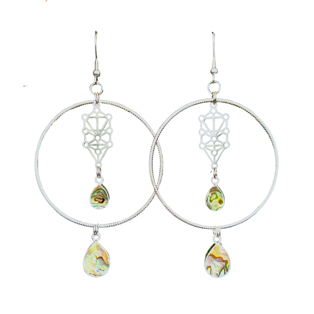 Steel Hoop Sefirot Shell Earrings