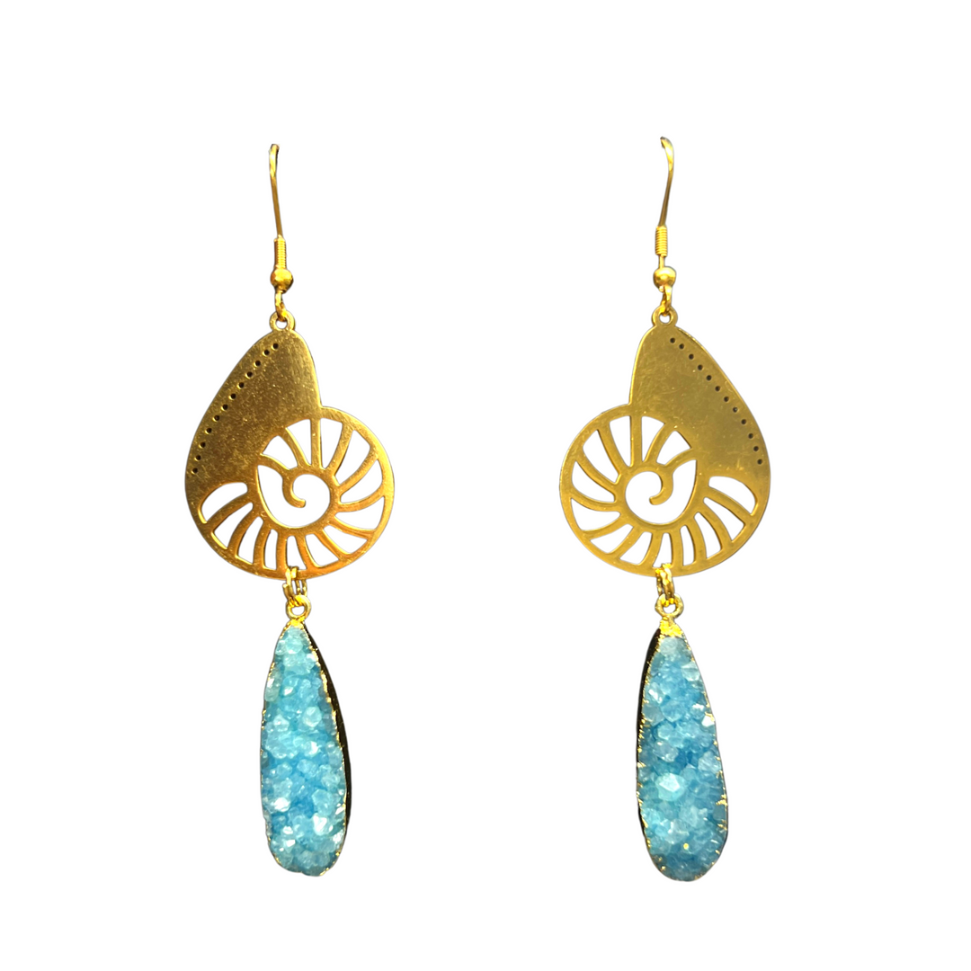 Conch Shell Druzy Drop Earrings