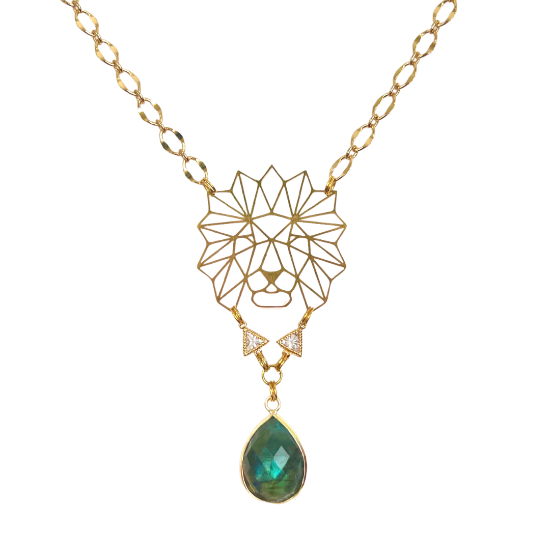 Fierce Lion Zircon Labradorite Necklace