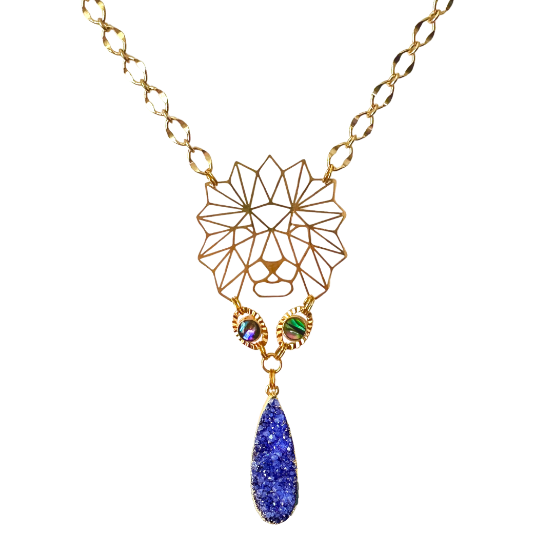 Fierce Lion Blue Druzy Necklace