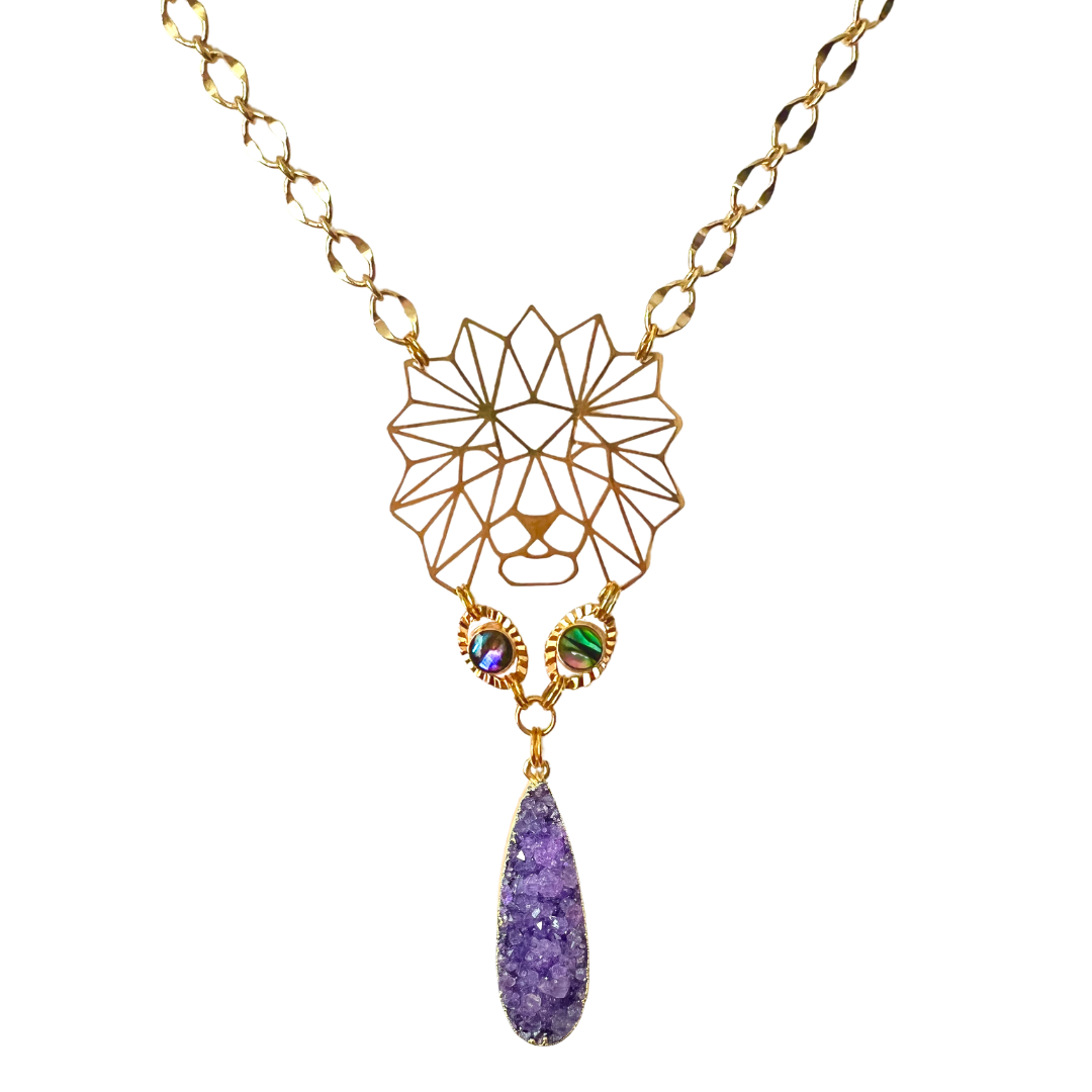 Fierce Lion Purple Druzy Necklace