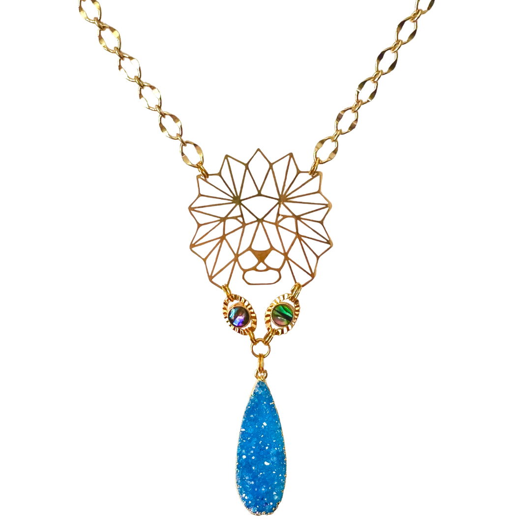 Fierce Lion Turquoise Druzy Necklace