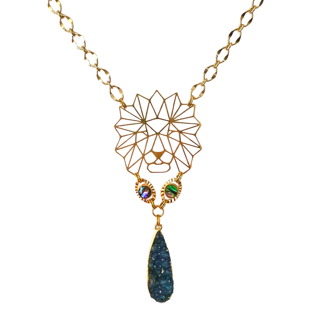 Fierce Lion Abalone Druzy Necklace