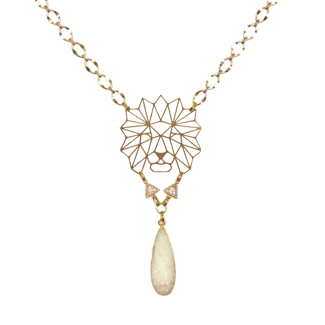 Fierce Lion Zircon Druzy Necklace