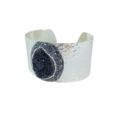 Silver Pave Black Druzy Cuff Bracelet