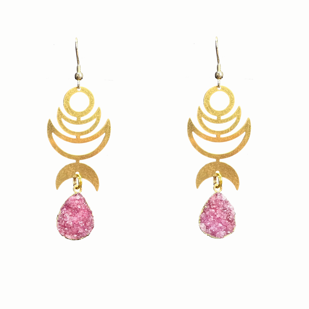 Pink Crescent Moon Rana Earrings