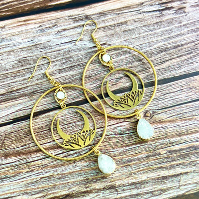 gold lotus hoop earrings