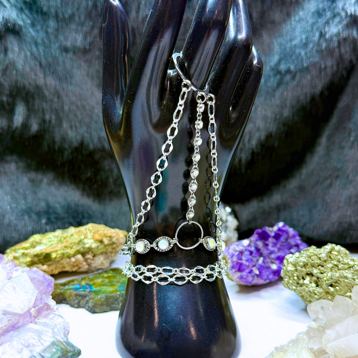 Silver Triple Chain Mother of Pearl Hand Neck Duo