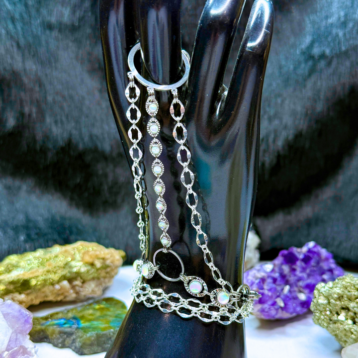 Silver Triple Chain Mother of Pearl Hand Neck Duo