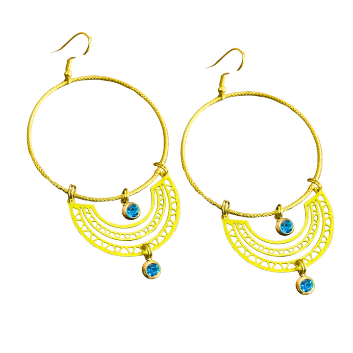 Gold Geometric Hoop Crystal Earrings