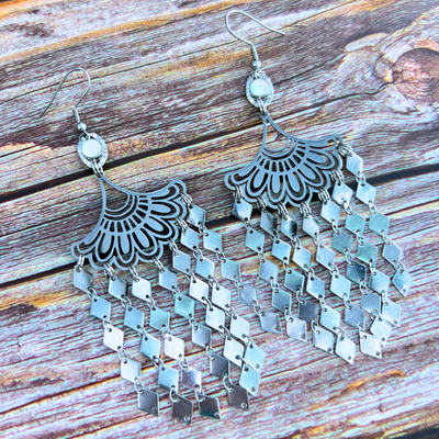 white shell stainless steel fringe earrings