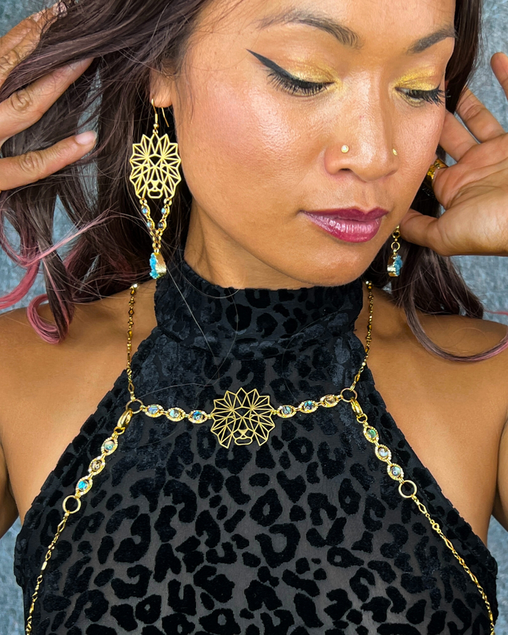 Lion Shell & Blue Druzy Earrings