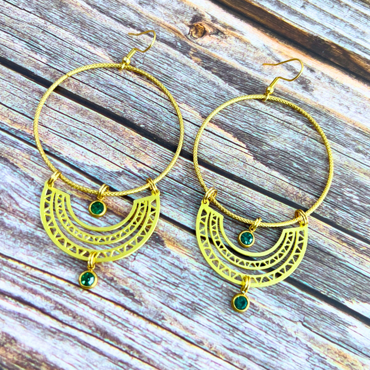 Gold Geometric Hoop Crystal Earrings