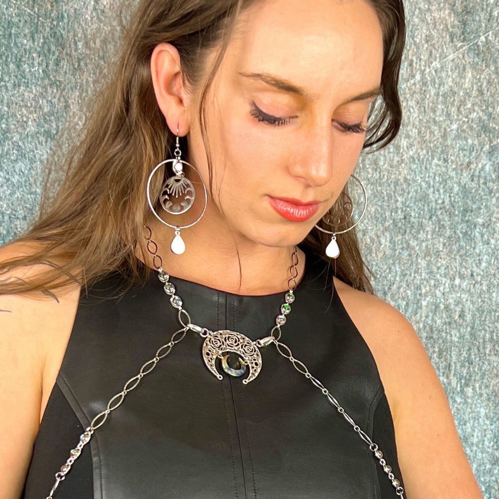 moon phases silver druzy earrings