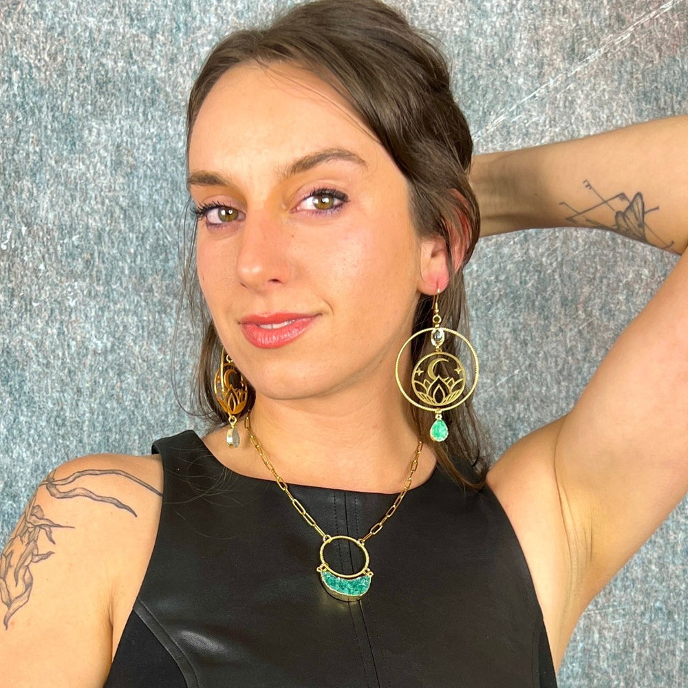 gold lotus druzy gemstone earrings