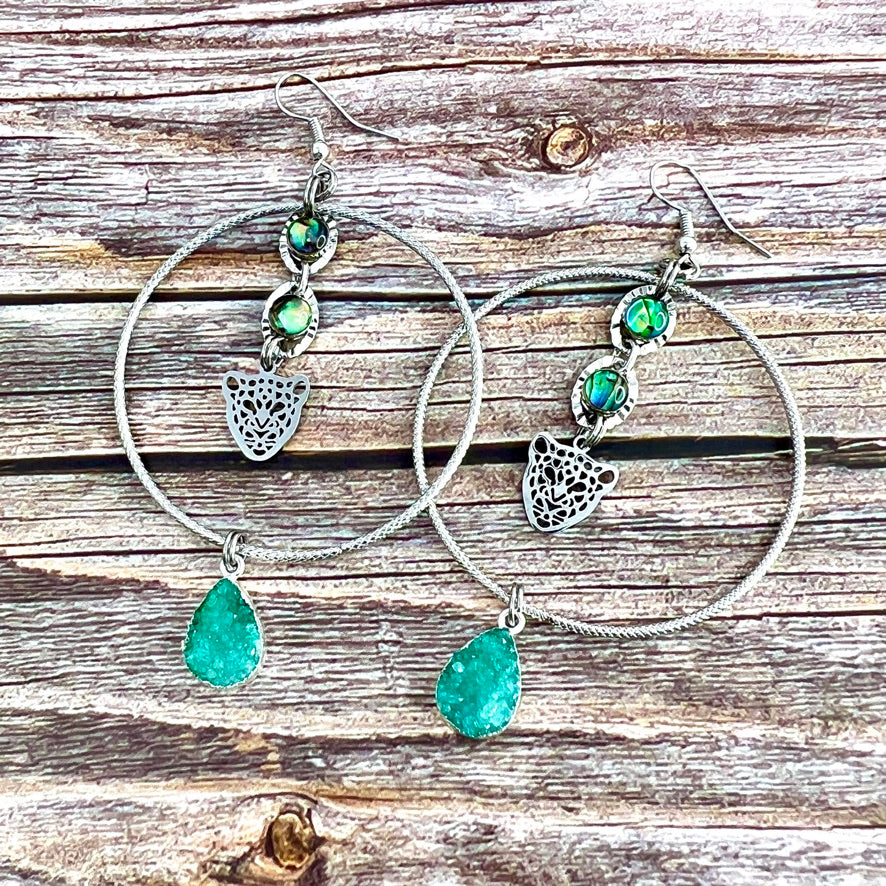 Cheetah Druzy Shell Silver Earrings