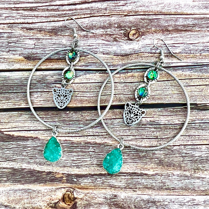 Cheetah Druzy Shell Silver Earrings