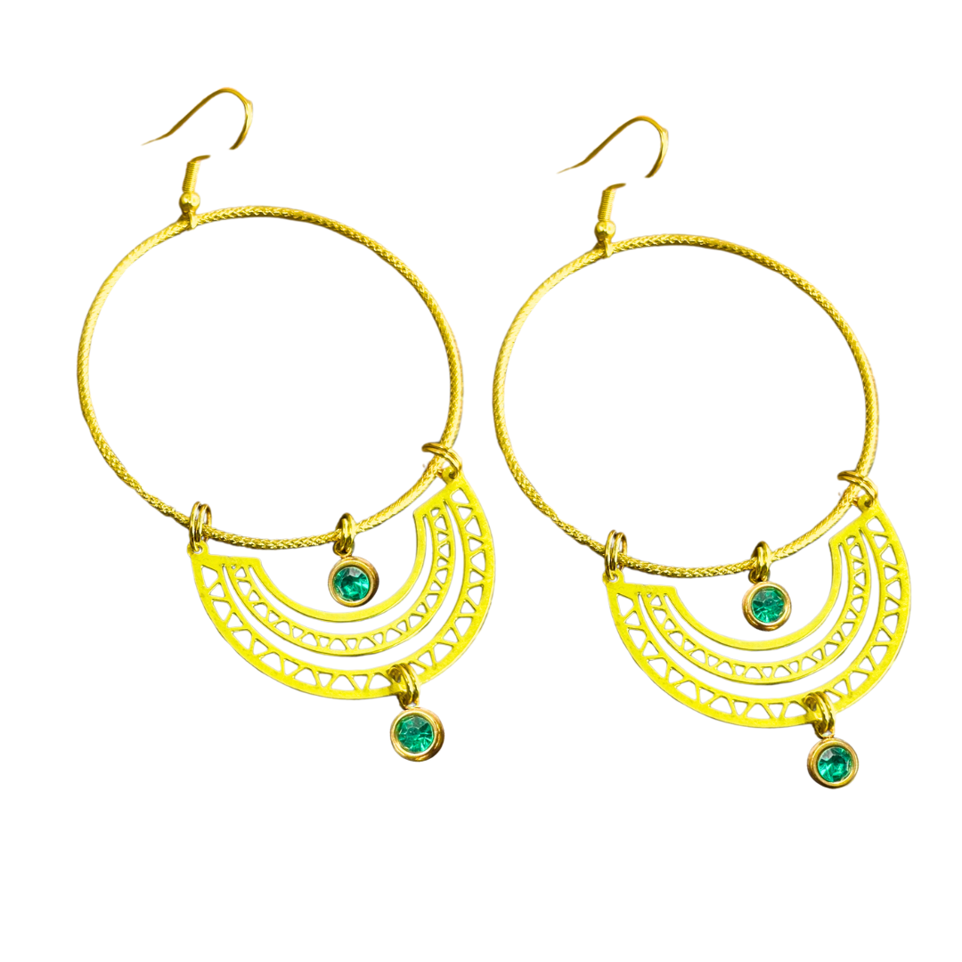 Gold Geometric Hoop Crystal Earrings