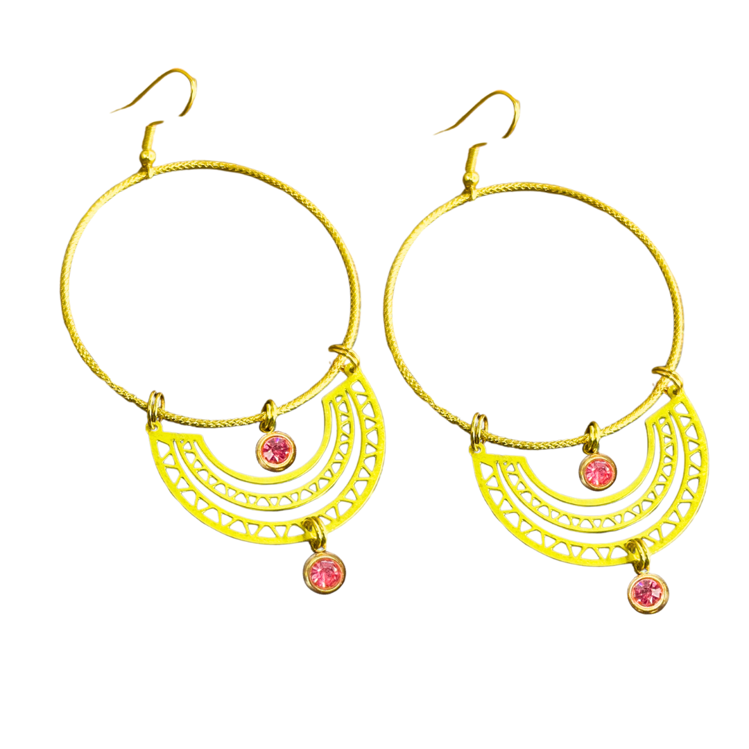 Gold Geometric Hoop Crystal Earrings