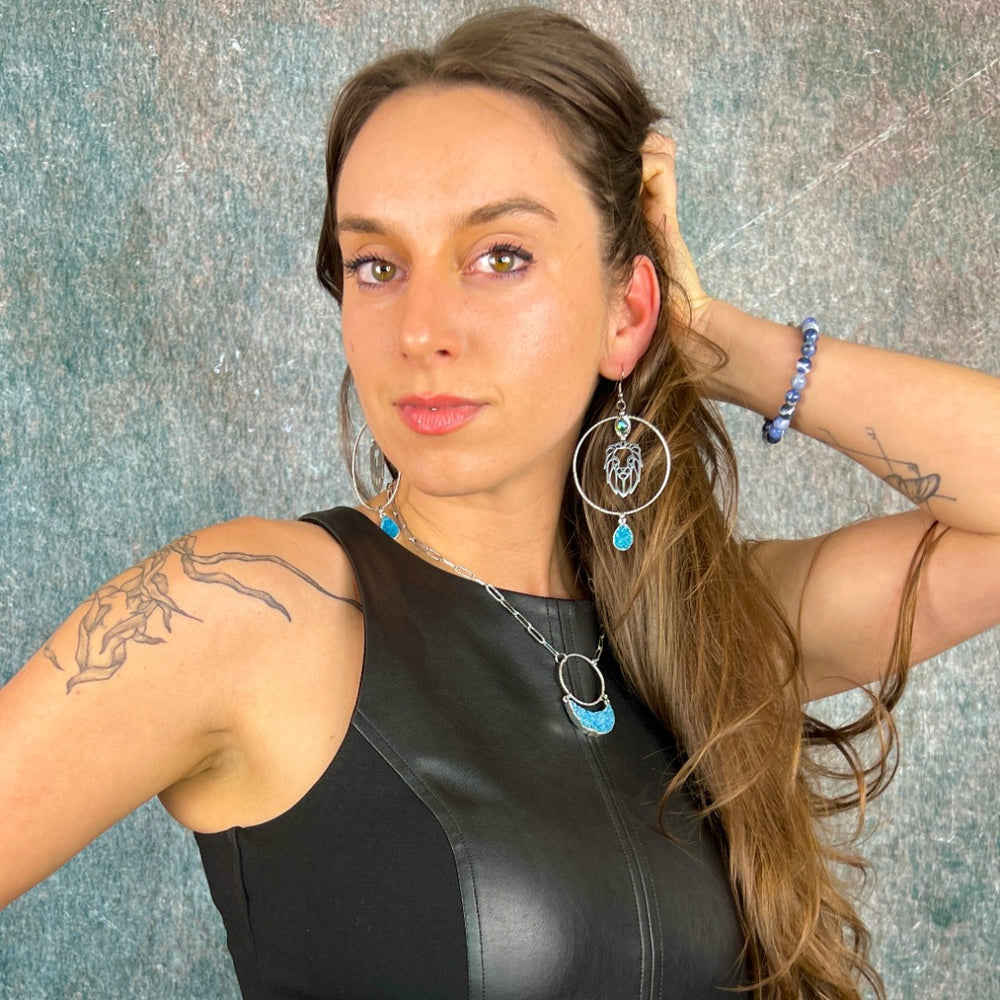 stainless leo shell druzy earrings