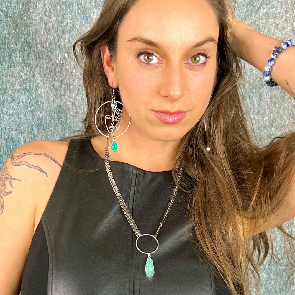 woman druzy stainless steel earrings 