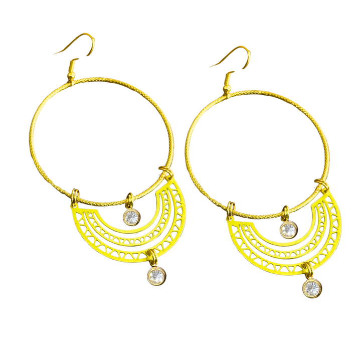 Gold Geometric Hoop Crystal Earrings