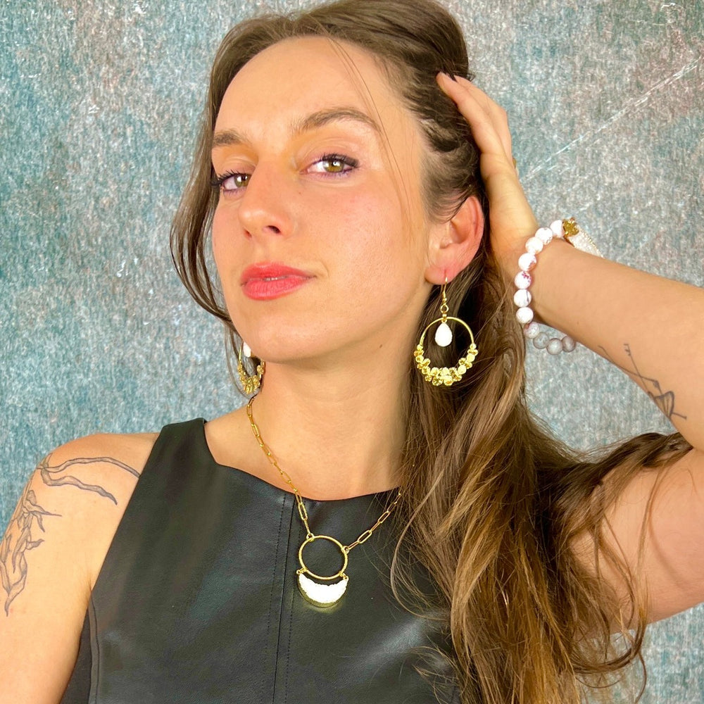 floral druzy gold earrings