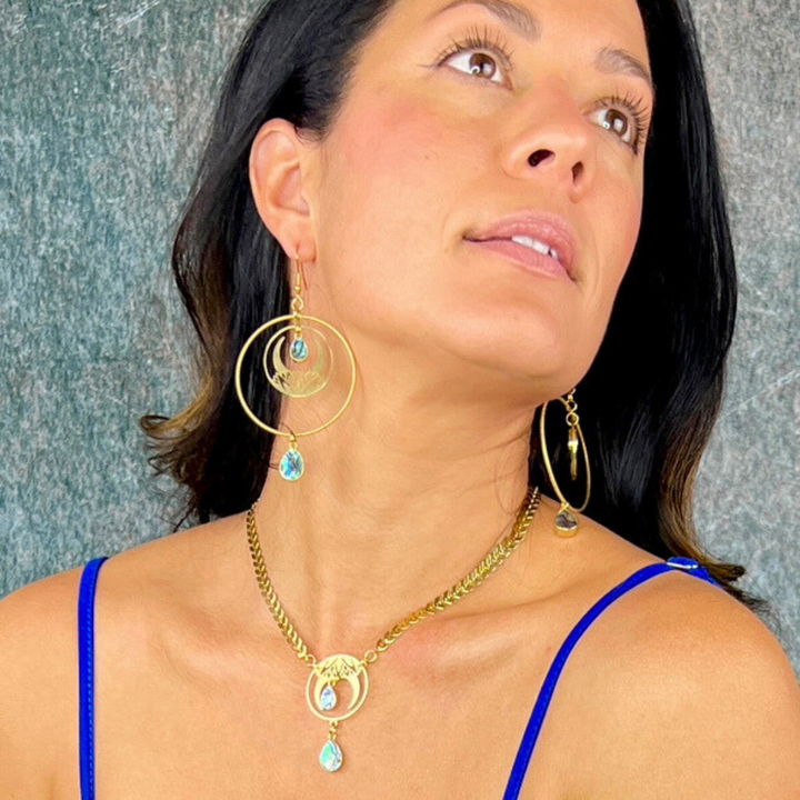Crescent Moon Lotus Shell Necklace