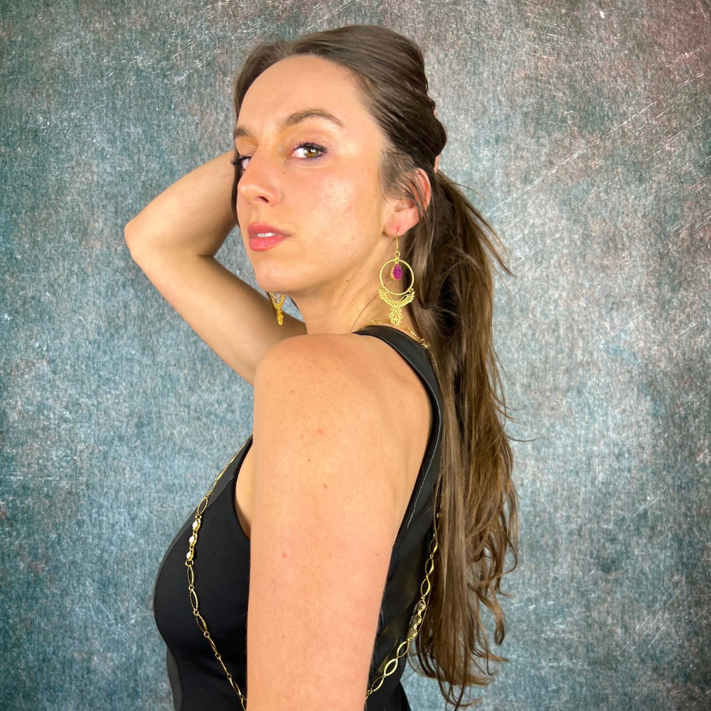 phoenix bird gold plated earrings