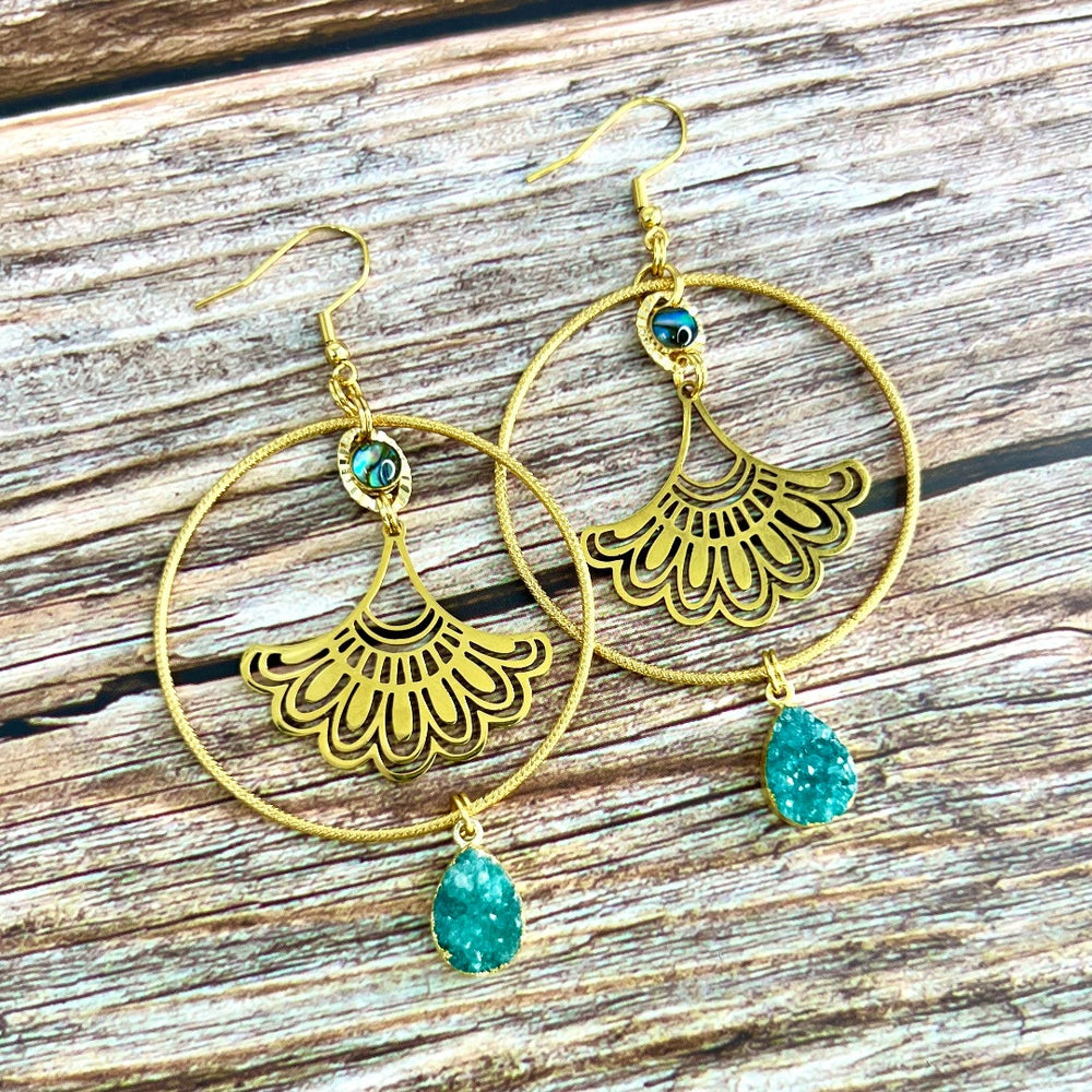 ginko leaf hoop earrings
