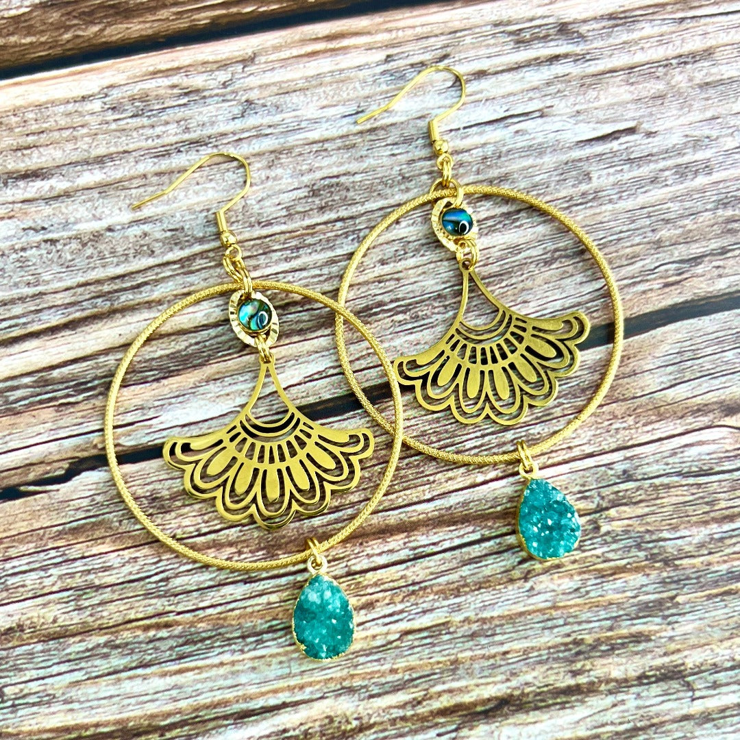 ginko leaf hoop earrings