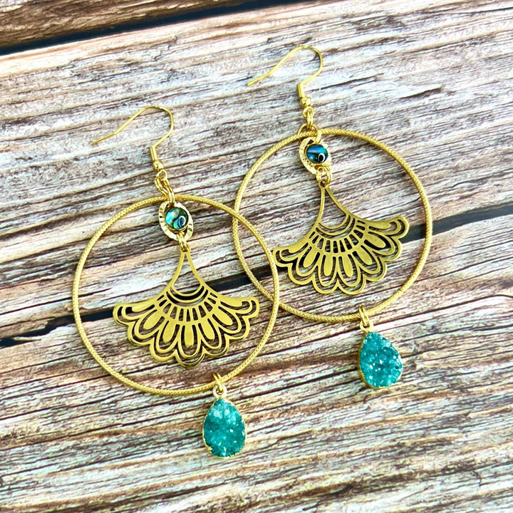ginko leaf hoop earrings
